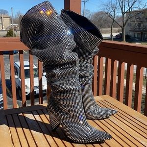 Queenbey diamond over the knee heel boot